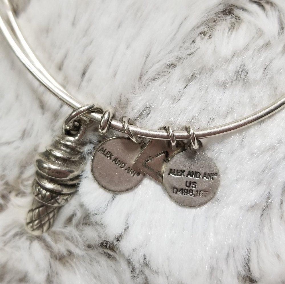 Alex And Ani Ice Crem Cone Silver Color Bangle Bracelet - Picture 2 of 7